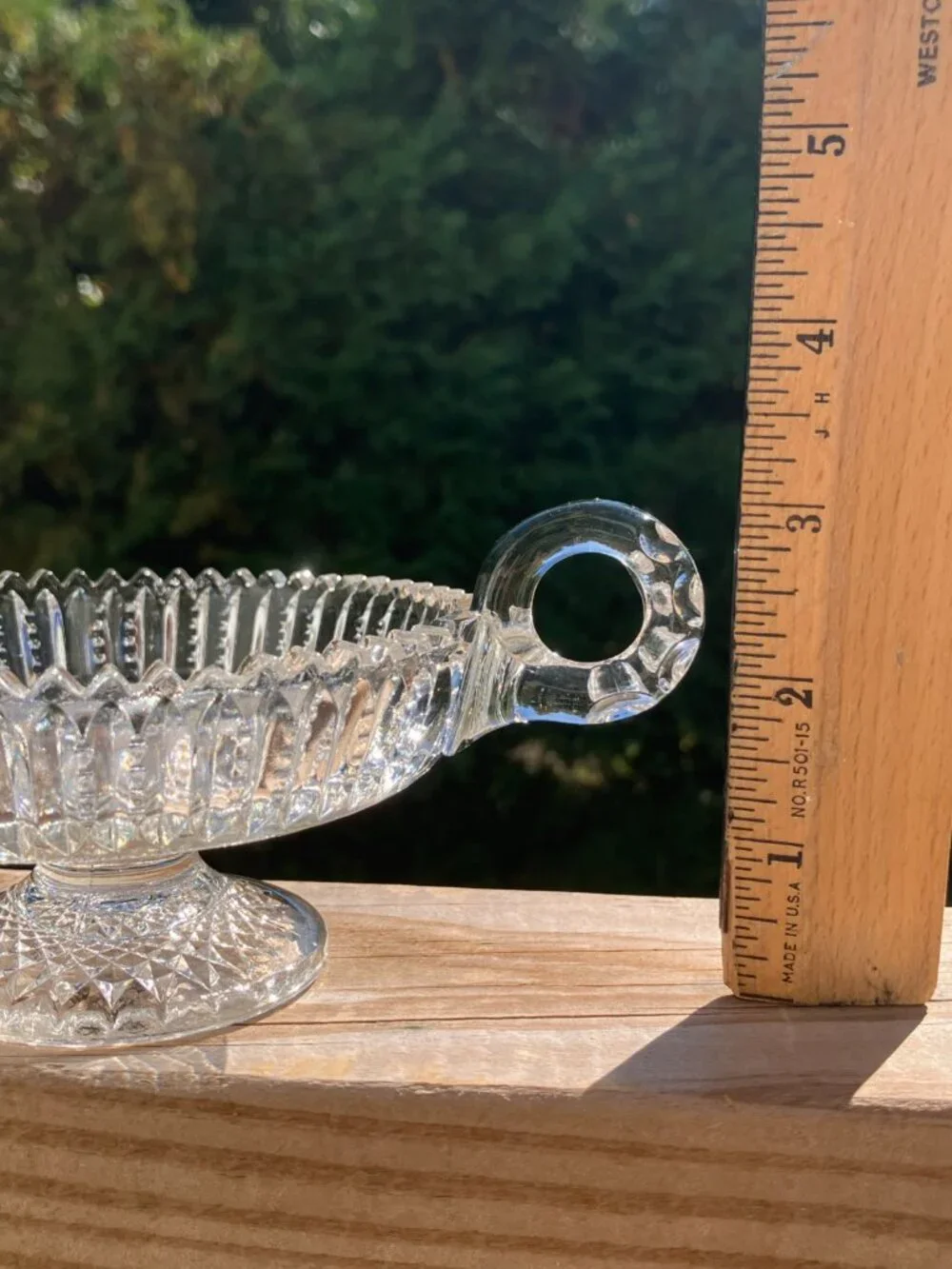 Vintage EAPG Brilliant Candy Dish Double Handle Starburst Sawtooth Rim cir 1910
